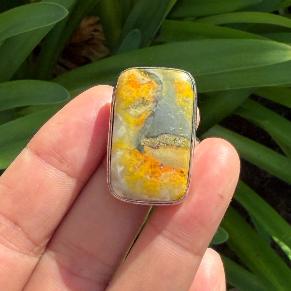 Size 10 925 silver plated bumblebee jasper ring 0492